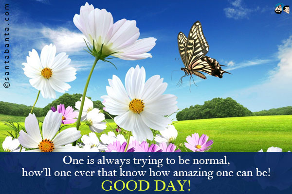 One is always trying to be normal, how'll one ever that know how amazing one can be!<br />
Good Day!