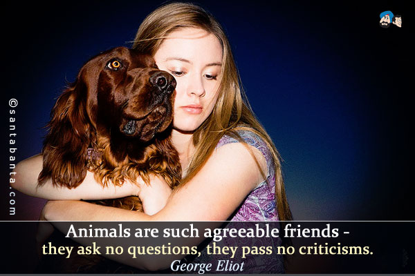 Animals are such agreeable friends - they ask no questions, they pass no criticisms.