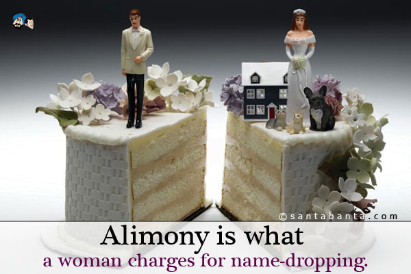 Alimony is what a woman charges for name-dropping.