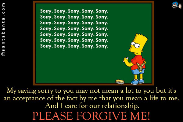 My saying sorry to you may not mean a lot to you but it's an acceptance of the fact by me that you mean a life to me. And I care for our relationship.<br />
Please forgive me!