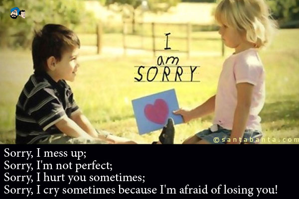 Sorry, I mess up;<br />
Sorry, I'm not perfect;<br />
Sorry, I hurt you sometimes;<br />
Sorry, I cry sometimes because I'm afraid of losing you!