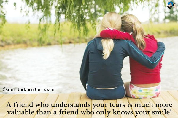 A friend who understands your tears is much more valuable than a friend who only knows your smile!