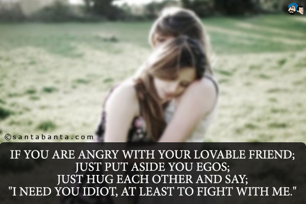 If you are angry with your lovable friend;<br />
Just put aside you egos;<br />
Just hug each other and say;<br />
`I need you idiot, at least to fight with me.`