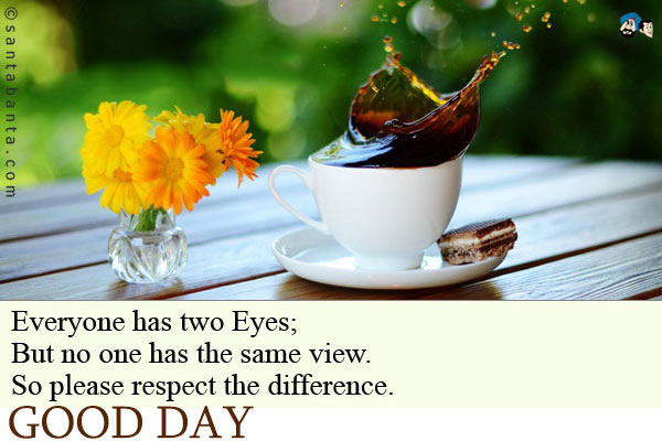 Everyone has two Eyes;<br />
But no one has the same view.<br />
So please respect the difference.<br />
Good Day!