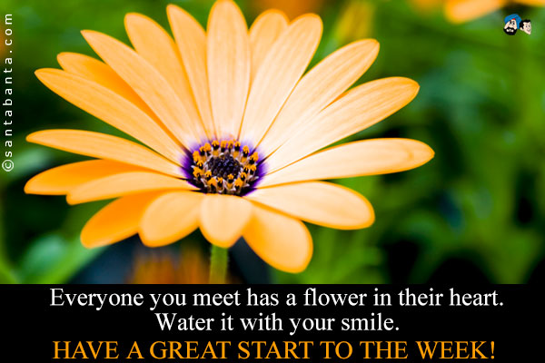 Everyone you meet has a flower in their heart.<br />
Water it with your smile.<br />
Have a great start to the week!