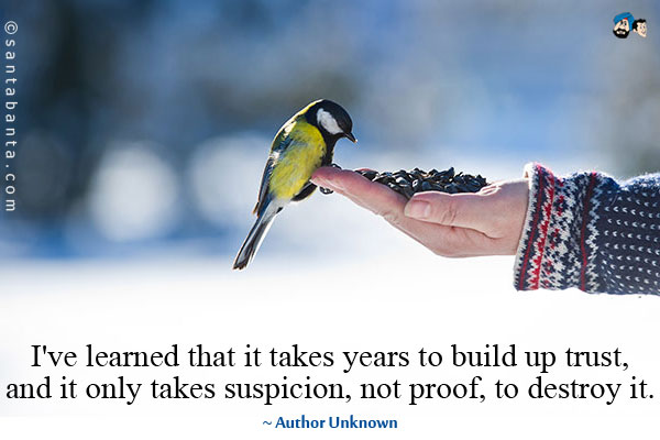 I've learned that it takes years to build up trust, and it only takes suspicion, not proof, to destroy it.