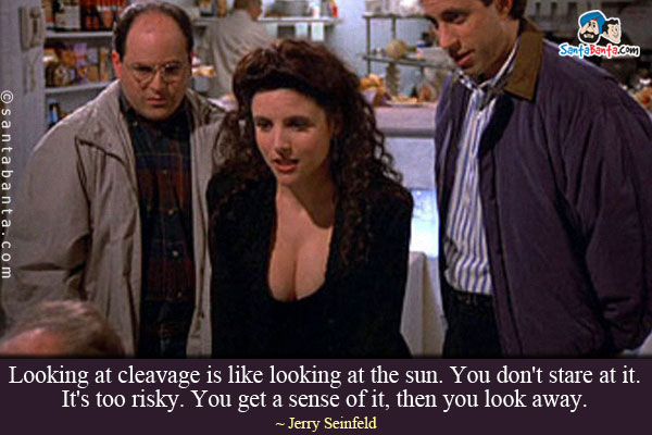 Looking at cleavage is like looking at the sun. You don't stare at it. It's too risky. You get a sense of it, then you look away.