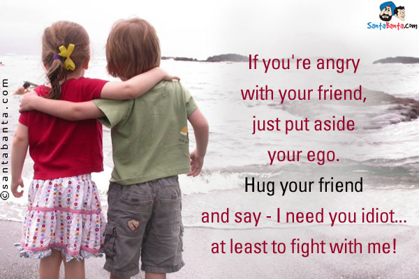 If you're angry with your friend, just put aside your ego. Hug your friend and say - I need you idiot... at least to fight with me!