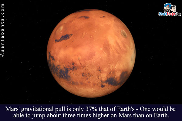 Mars' gravitational pull is only 37% that of Earth's - One would be able to jump about three times higher on Mars than on Earth.