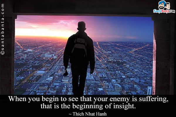 When you begin to see that your enemy is suffering, that is the beginning of insight.