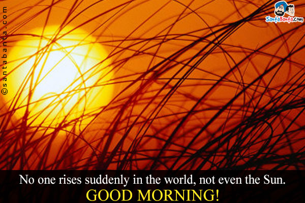 No one rises suddenly in the world, not even the Sun.<br/>
Good Morning!