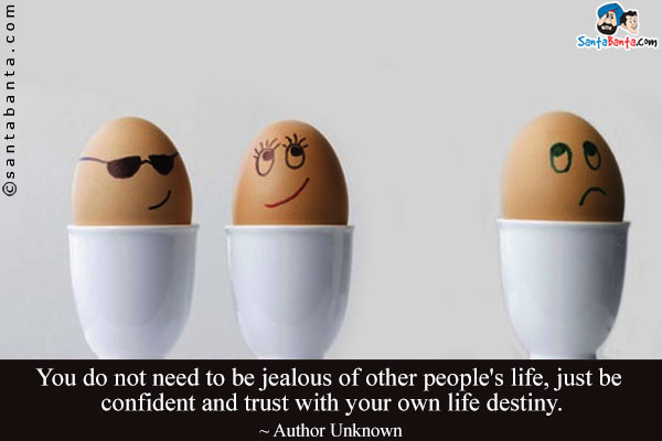 You do not need to be jealous of other people's life, just be confident and trust with your own life destiny.