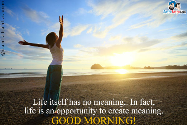 Life itself has no meaning,. In fact, life is an opportunity  to create meaning.<br />
Good Morning!