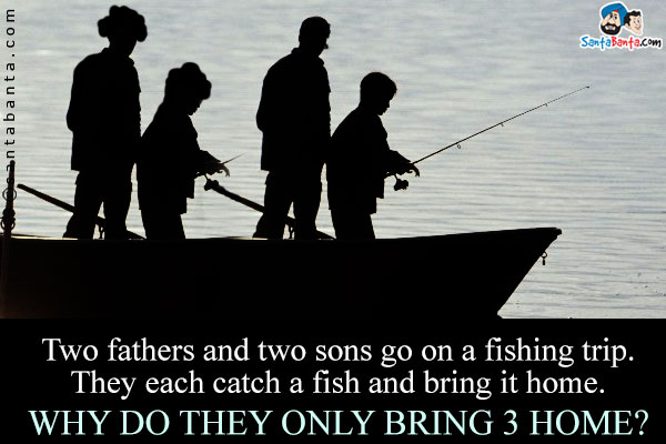 Two fathers and two sons go on a fishing trip. They each catch a fish and bring it home. Why do they only bring 3 home?