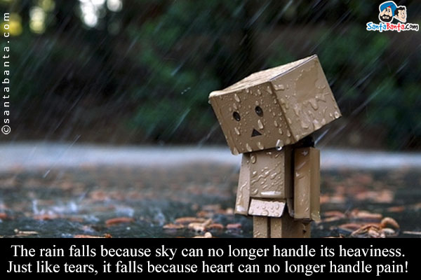 The rain falls because sky can no longer handle its heaviness. Just like tears, it falls because heart can no longer handle pain!