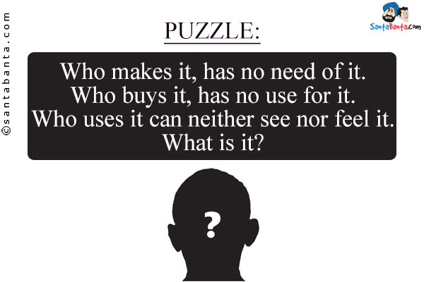 Who makes it, has no need of it.<br/>
Who buys it, has no use for it.<br/> 
Who uses it can neither see nor feel it.<br/>
What is it?