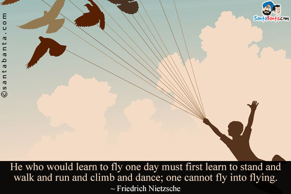 He who would learn to fly one day must first learn to stand and walk and run and climb and dance; one cannot fly into flying.