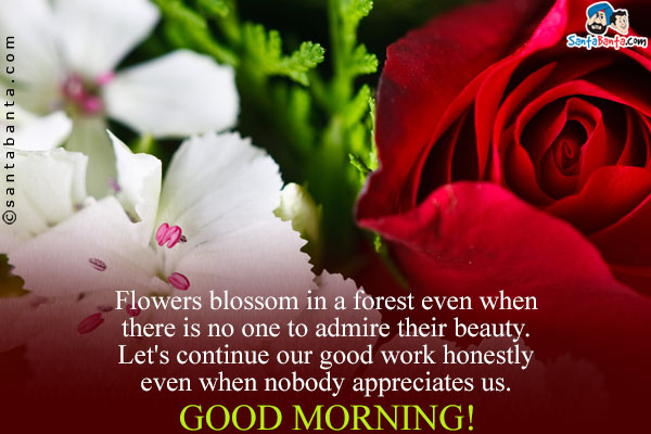 Flowers blossom in a forest even when there is no one to admire their beauty.<br />
Let's continue our good work honestly even when nobody appreciates us.<br/>
Good Morning!