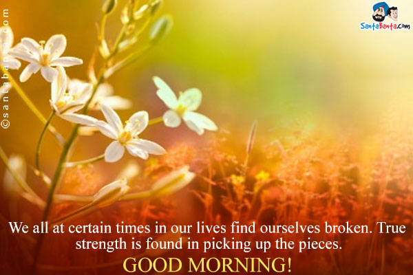 We all at certain times in our lives find ourselves broken. True strength is found in picking up the pieces.<br />
Good Morning!