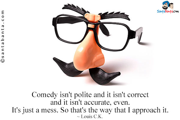 Comedy isn't polite and it isn't correct and it isn't accurate, even. It's just a mess. So that's the way that I approach it.