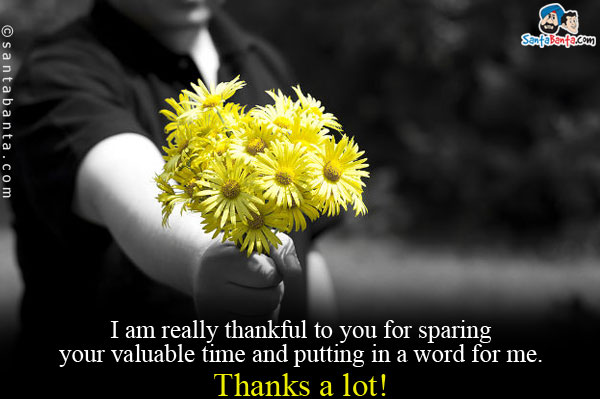 I am really thankful to you for sparing your valuable time and putting in a word for me.<br />
Thanks a lot!