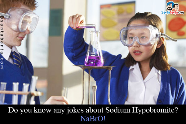 Do you know any jokes about Sodium Hypobromite?<br />
NaBrO!