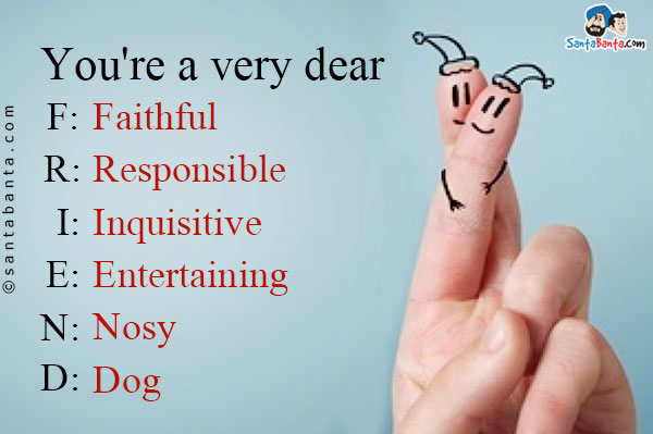 You're a very dear<br />
F: Faithful<br />
R: Responsible<br />
I: Inquisitive<br />
E: Entertaining<br />
N: Nosy<br />
D: Dog