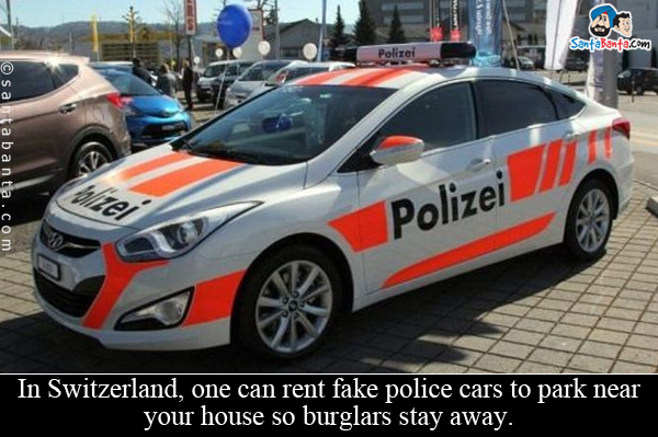 In Switzerland, one can rent fake police cars to park near your house so burglars stay away.