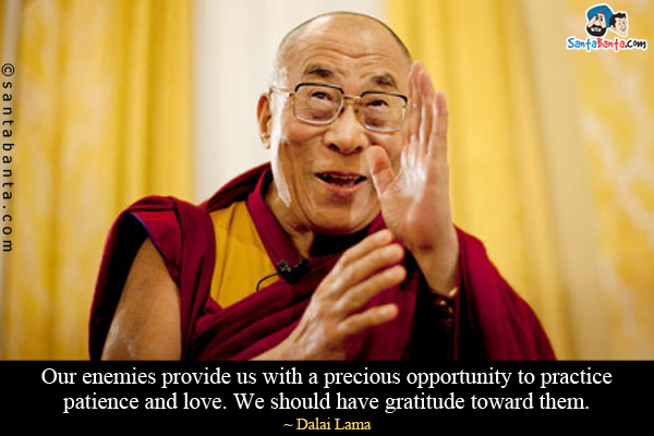 Our enemies provide us with a precious opportunity to practice patience and love. We should have gratitude toward them.