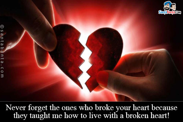 Never forget the ones who broke your heart because they taught me how to live with a broken heart!