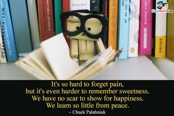 It's so hard to forget pain, but it's even harder to remember sweetness. We have no scar to show for happiness. We learn so little from peace.