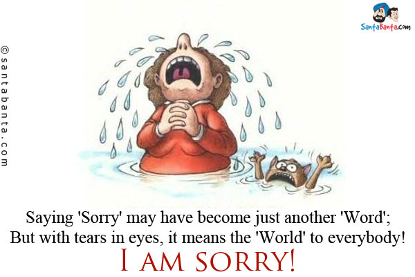 Saying 'Sorry' may have become just another 'Word';<br/>
But with tears in eyes, it means the 'World' to everybody!<br />
I am sorry!