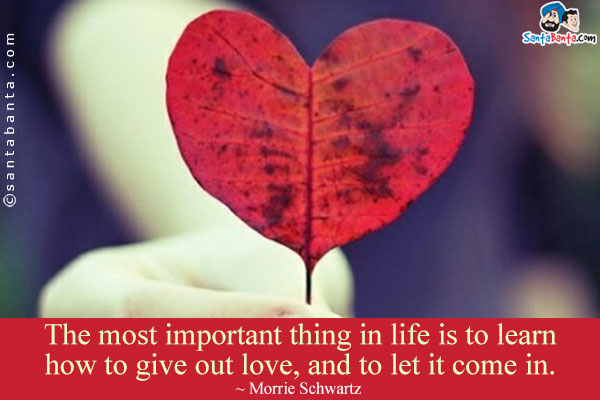 The most important thing in life is to learn how to give out love, and to let it come in.