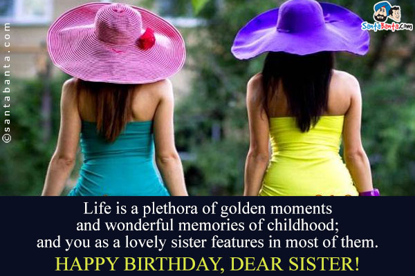 Life is a plethora of golden moments and wonderful memories of childhood; and you as a lovely sister features in most of them.<br />
Happy birthday, dear sister!