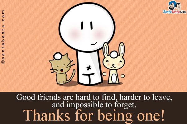 Good friends are hard to find, harder to leave, and impossible to forget.<br />
Thanks for being one!