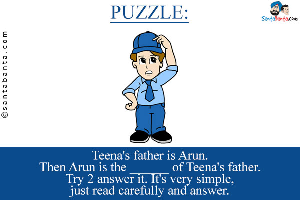 Teena's father is Arun. Then Arun is the ______ of Teena's father.<br />
Try 2 answer it. It's very simple, just read carefully and answer.