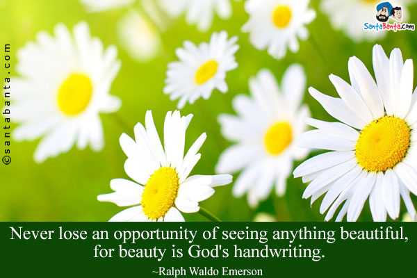 Never lose an opportunity of seeing anything beautiful, for beauty is God's handwriting.