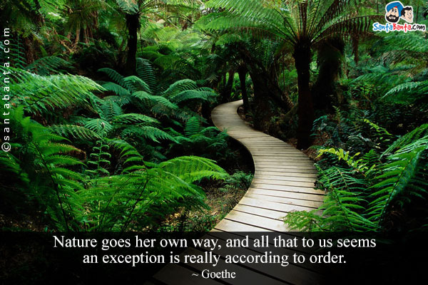 Nature goes her own way, and all that to us seems an exception is really according to order.