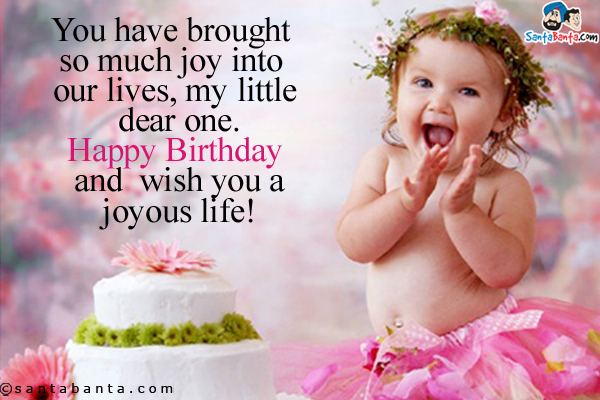 You have brought so much joy into our lives, my little dear one.<br />
Happy Birthday and wish you a joyous life!