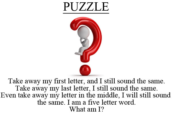 Take away my first letter, and I still sound the same.<br/> 
Take away my last letter, I still sound the same.<br/>
Even take away my letter in the middle, I will still sound the same.<br/>
I am a five letter word.<br/>
What am I?