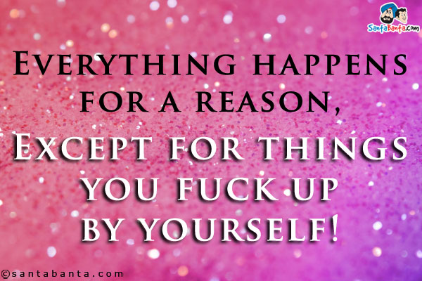 Everything happens for a reason,<br />
Except for things you fuck up by yourself!