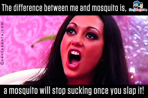 The difference between me and mosquito is,<br/>
a mosquito will stop sucking once you slap it!