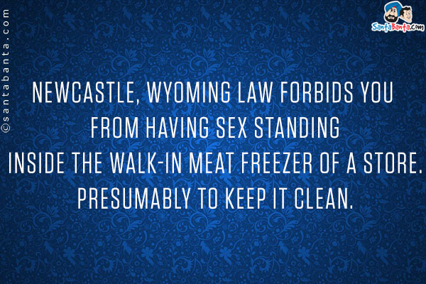 Newcastle, Wyoming law forbids you from having sex standing inside the walk-in meat freezer of a store. Presumably to keep it clean.