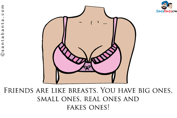 Friends are like breasts. You have big ones, small ones, real ones and fakes ones!