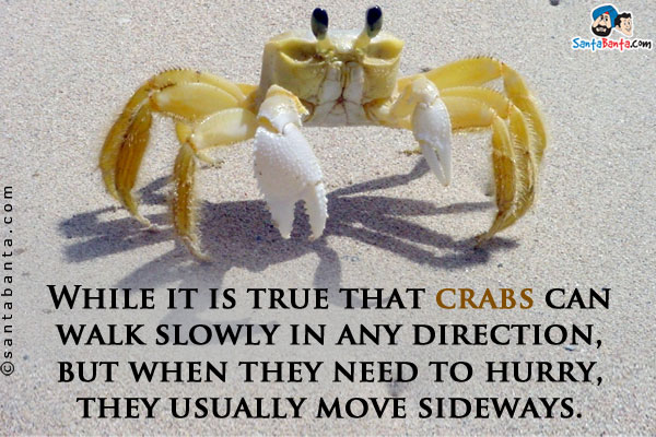 While it is true that crabs can walk slowly in any direction, but when they need to hurry, they usually move sideways.