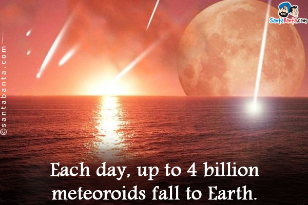 Each day, up to 4 billion meteoroids fall to Earth.