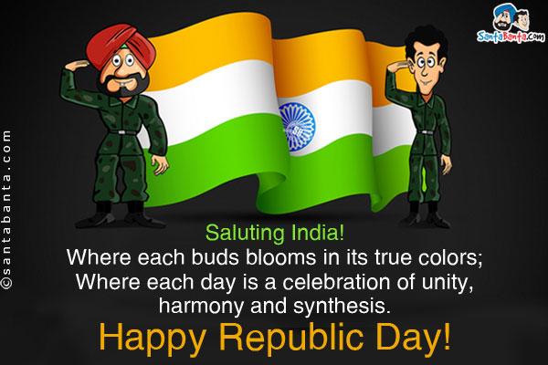 Saluting India!<br />
Where each buds blooms in its true colors;<br />
Where each day is a celebration of unity, harmony and synthesis.<br />
Happy Republic Day!