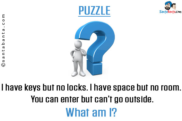 I have keys but no locks. I have space but no room. You can enter but can't go outside.<br/>
What am I?