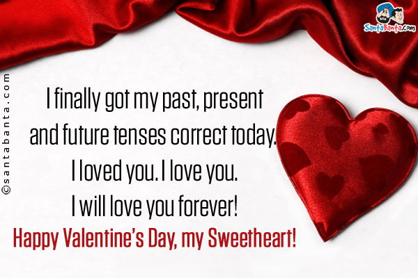 I finally got my past, present and future tenses correct today. <br />
I loved you. I love you. I will love you forever!<br />
Happy Valentine's Day, my Sweetheart!