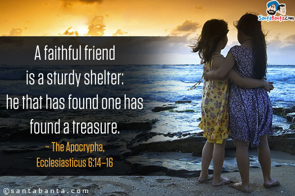 A faithful friend is a sturdy shelter: he that has found one has found a treasure.